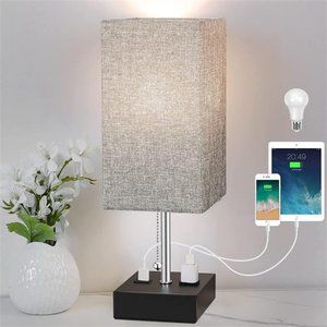 3-Color Temperature Bedside Lamp with USB Port and AC Outlet Table Lamps